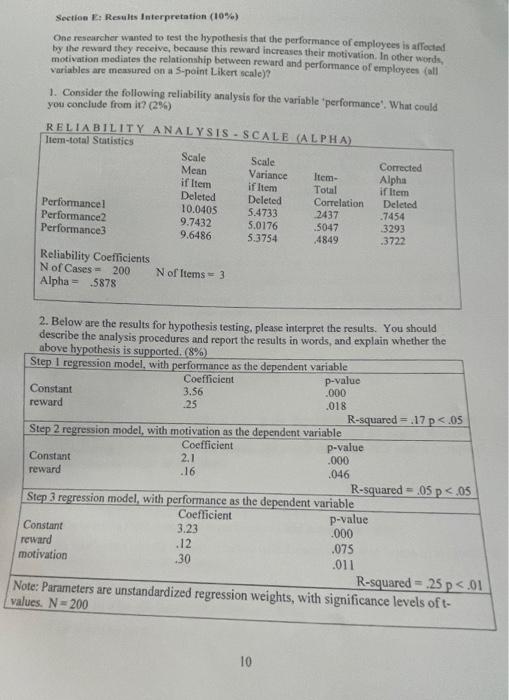 Section R; Results Interpretation (10%) One