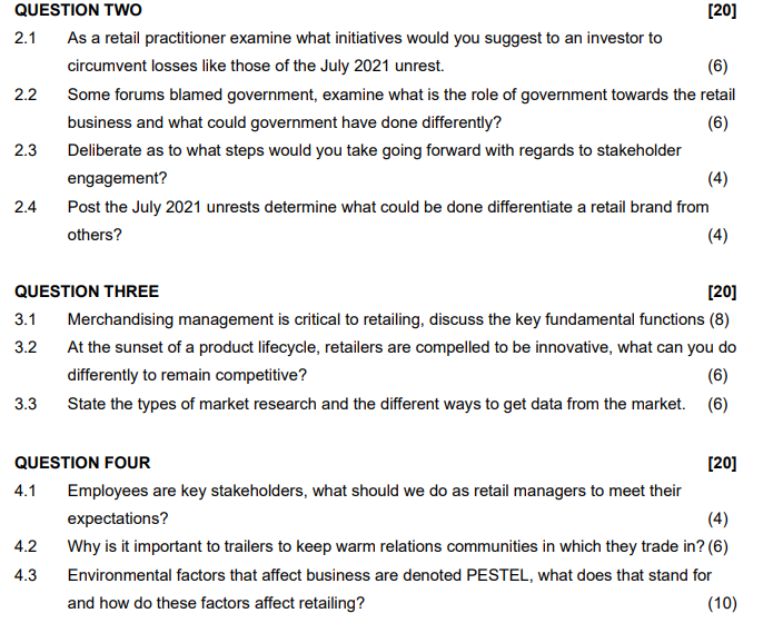 QUESTION TWO [20] 2.1 As a retail practitioner