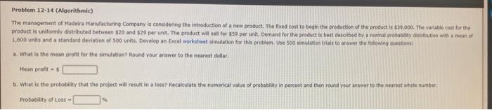 Problem 12-14 (Algorithmic) The management of