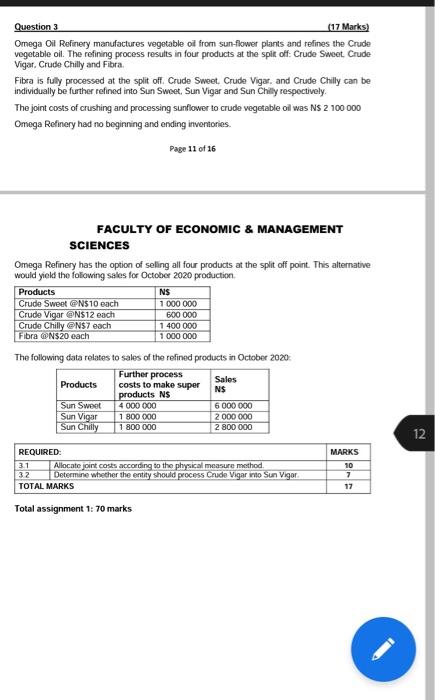 answer to 3.1 and 3.2 Question 3 (17 Marks) Omega