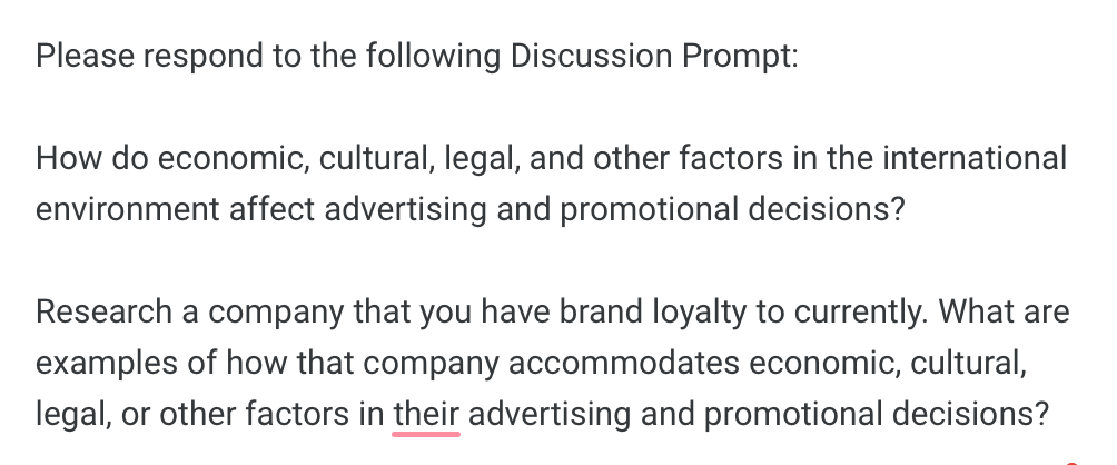 Please respond to the following Discussion