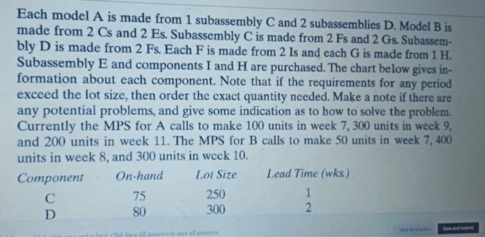 Each model A is made from 1 subassembly C and 2