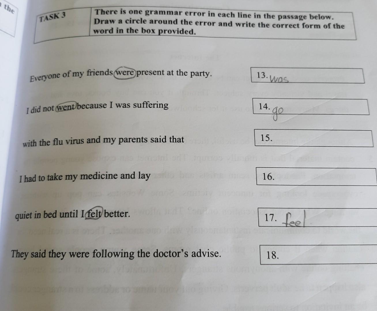 what are the errors in the sentences? TASK 3