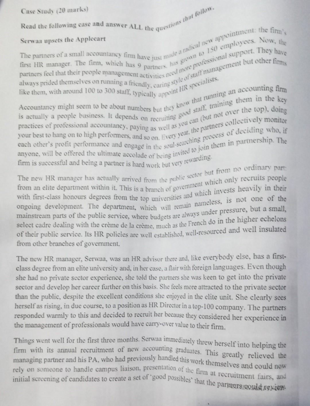 questions that follow appoint HR specialists Case