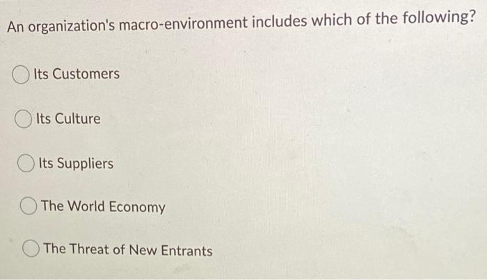 An organization's macro-environment includes