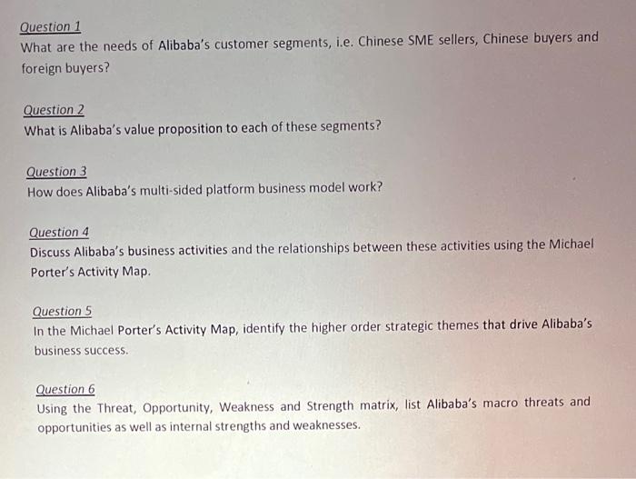 Question 1 What are the needs of Alibaba's