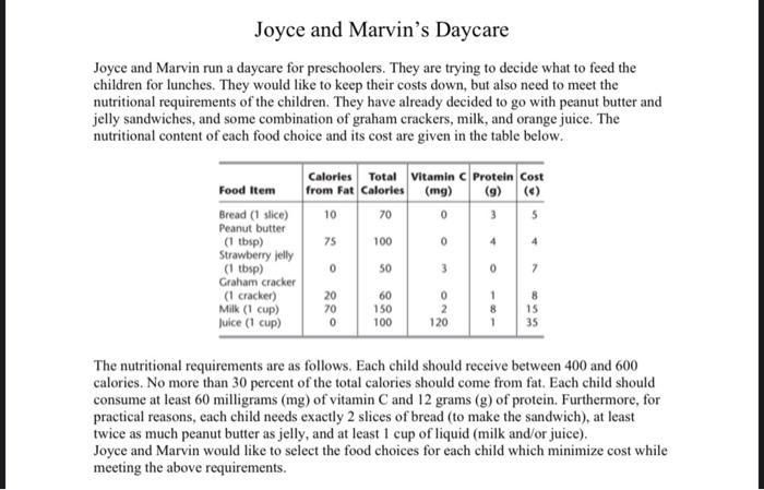 Joyce and Marvin's Daycare Joyce and Marvin run a
