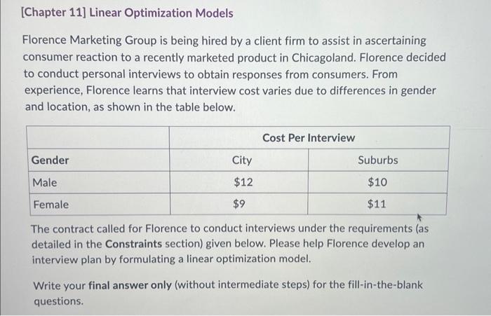[Chapter 11] Linear Optimization Models Florence