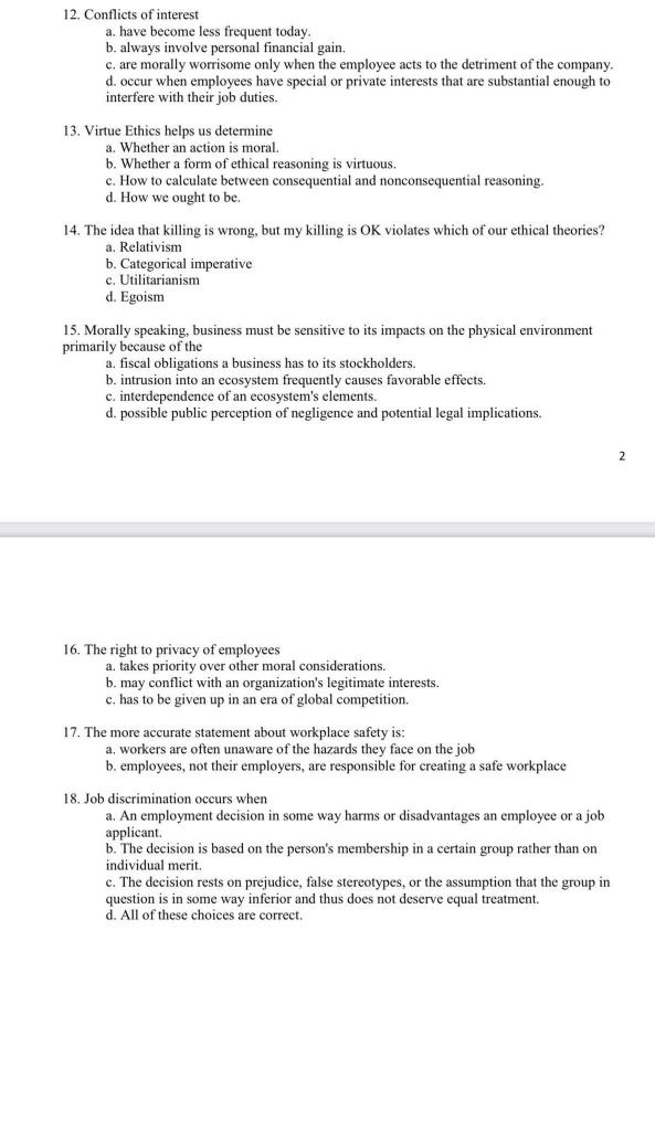 Questionnaire 2 on Ethical Understanding Select