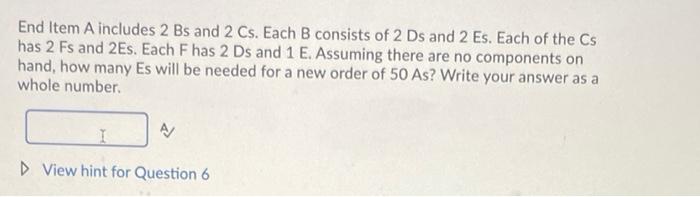 End Item A includes 2 Bs and 2 Cs. Each B