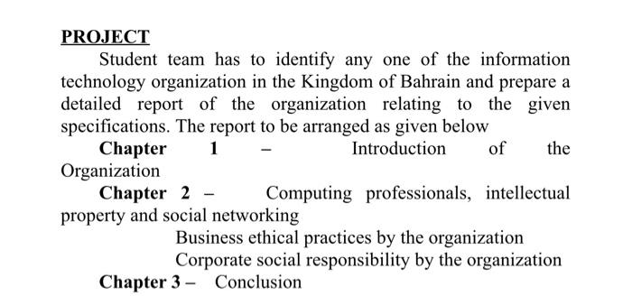 PROJECT Student team has to identify any one of