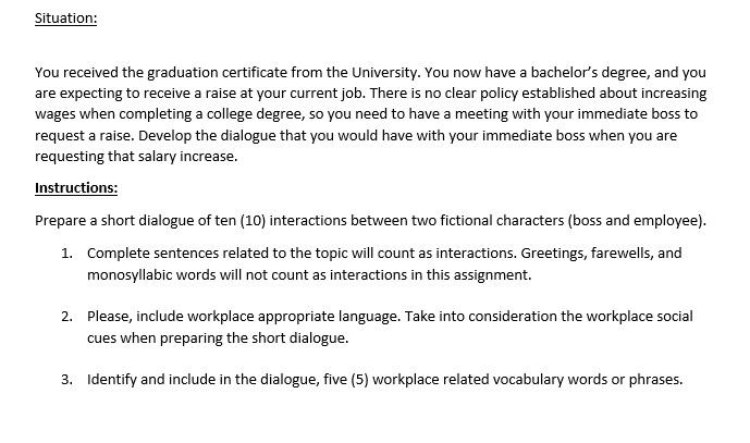 Can you help preparing a small dialogue between