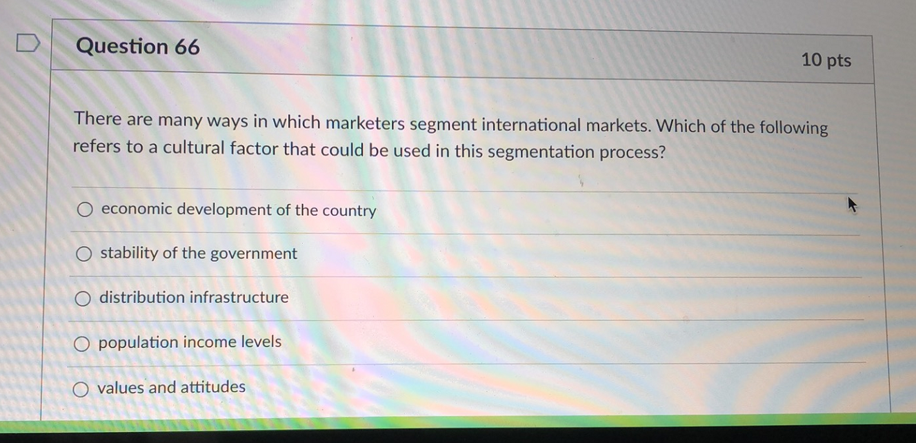 Question 65 10 pts All of the following are