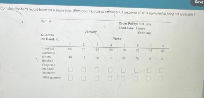 help. Complete the MPS record below for a single
