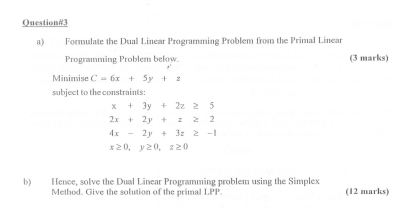 Operations research problem Please answer with