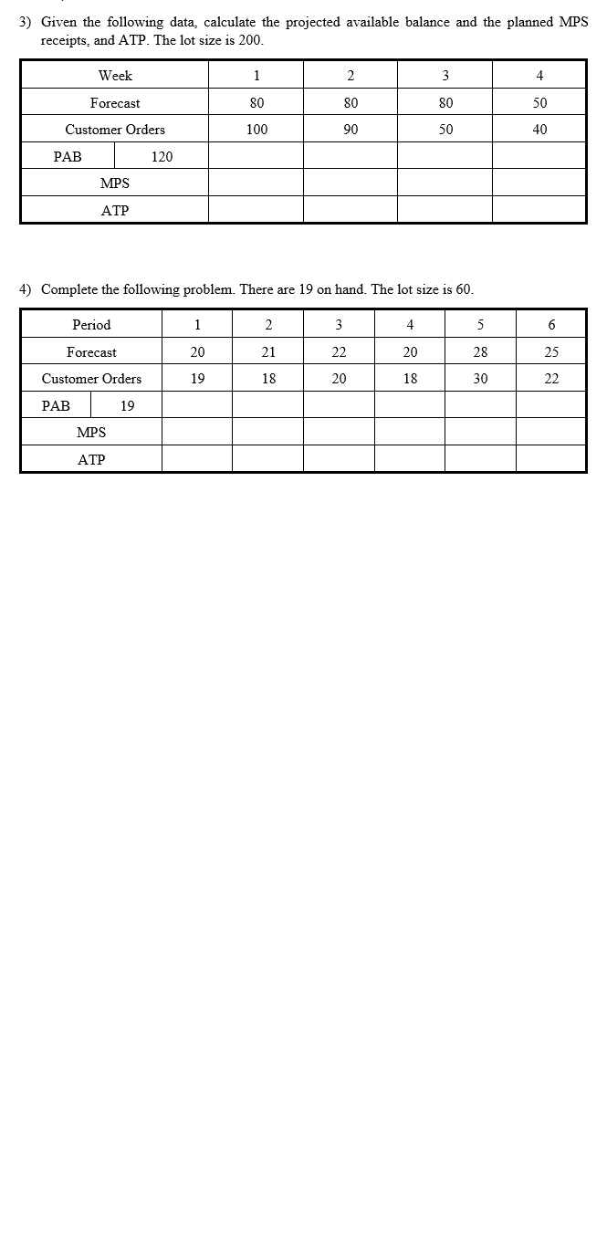 3) Given the following data, calculate the