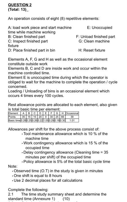 (Total: 13) An operation consists of eight (8)