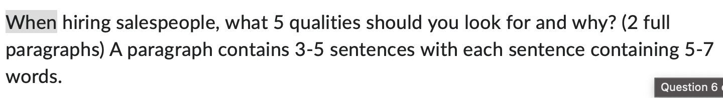 When hiring salespeople, what 5 qualities should