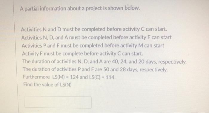 A partial information about a project is shown