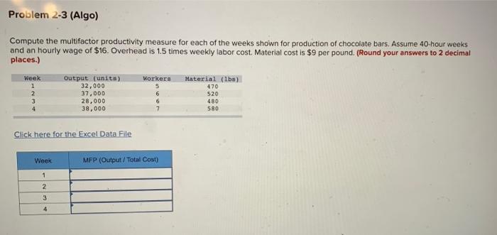 Problem 2-3 (Algo) Compute the multifactor