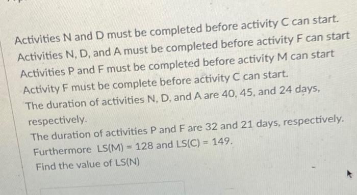 Activities N and D must be completed before