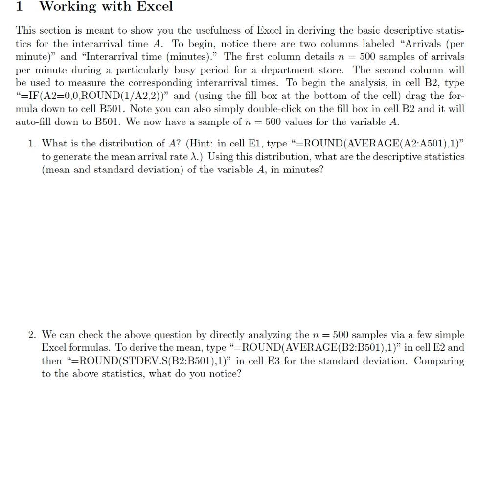 1 Working with Excel This section is meant to