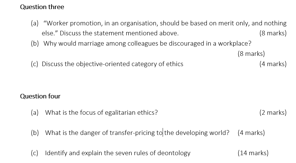 Question three (a) "Worker promotion, in an