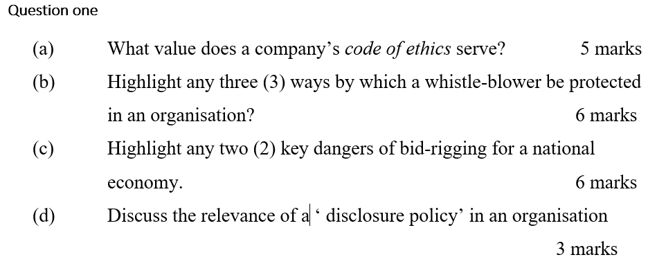 (a) What value does a company's code of ethics