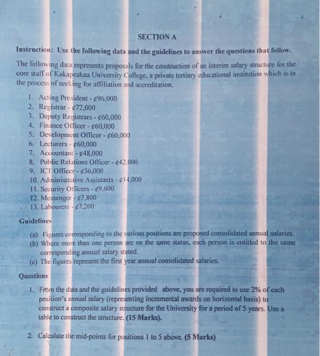 PERFORMANCE MANAGEMENT SALARY STRUCTURE SECTION A