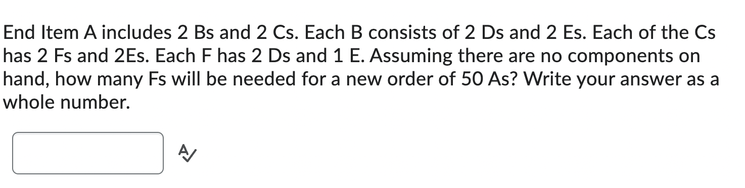 End Item A includes 2Bs and 2Cs. Each B consists