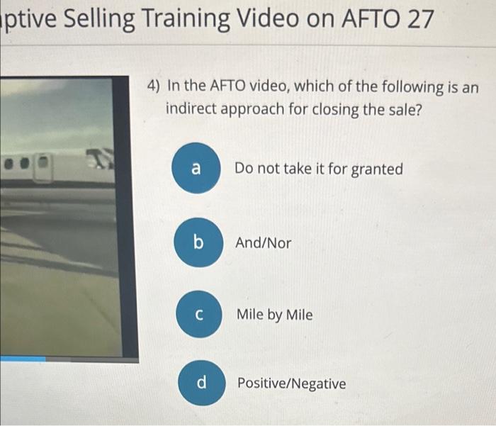 4) In the AFTO video, which of the following is