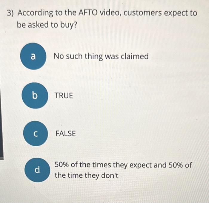 4) In the AFTO video, which of the following is