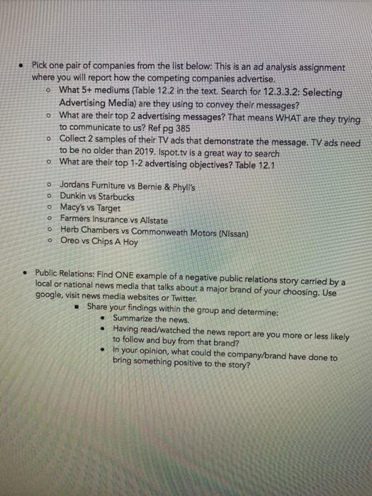 Pick one pair of companies from the list below.