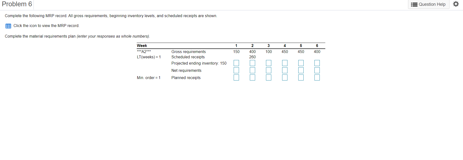 Problem 6 :3 Question Help Complete the following