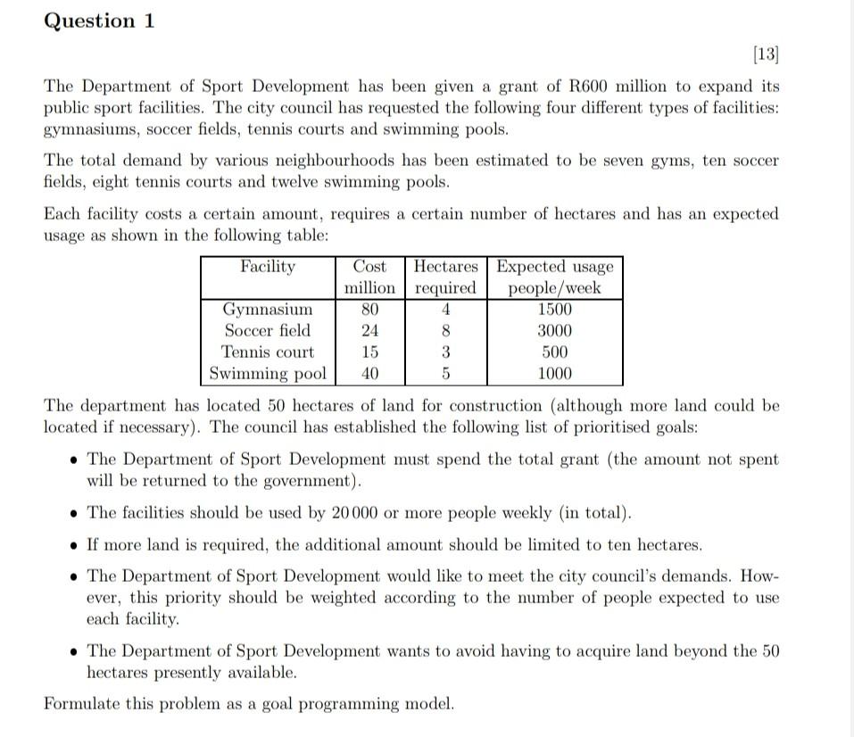 80 Question 1 [13] The Department of Sport