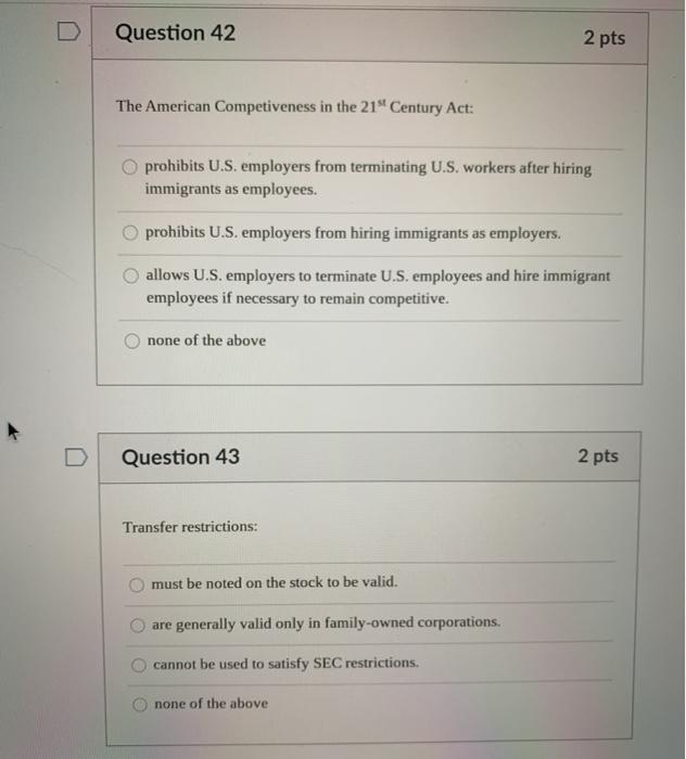Question 42 2 pts The American Competiveness in