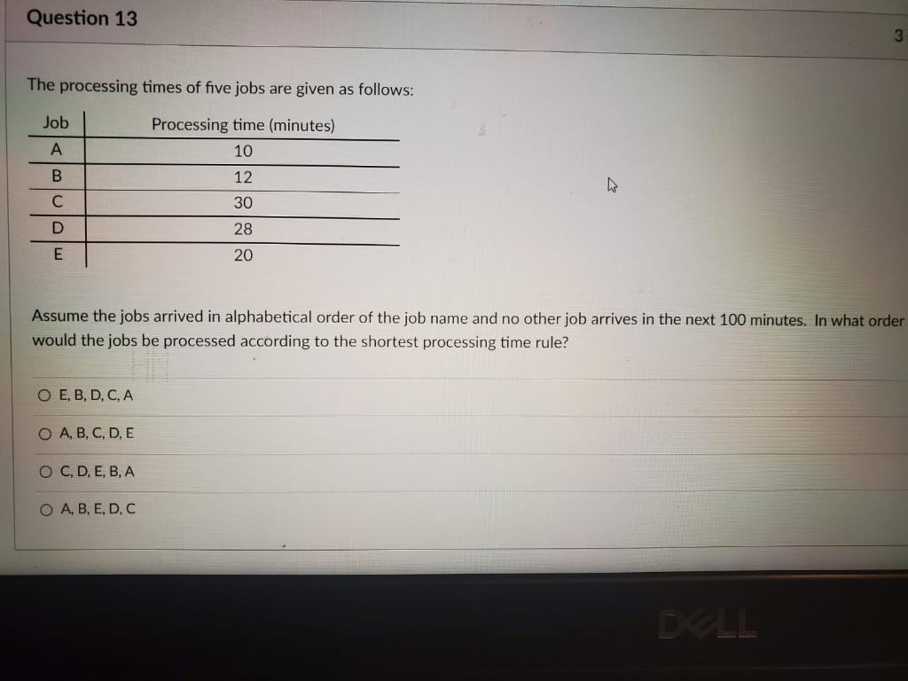 The processing times of five jobs are given as