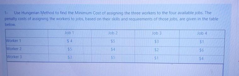 Modeling and Optimization problem 1 Use Hungerian