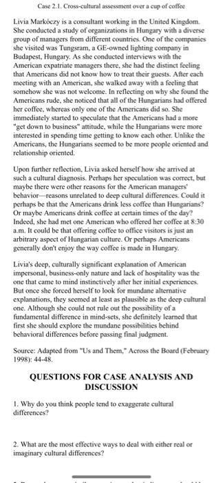Case 2.1. Cross-cultural assessment over a cup of