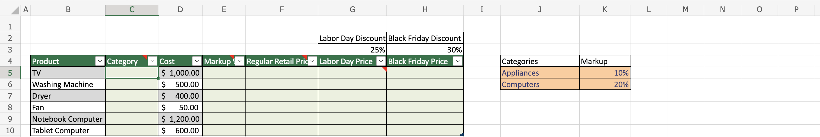 Complete the table in order to calcualte the