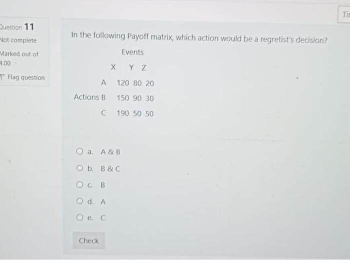 need asap puestion 11 In the following Payoff