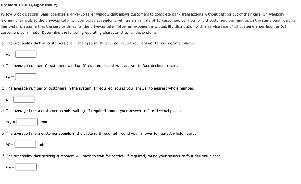 Problem 11-03 (Algorithmic) mornings, arrivals to