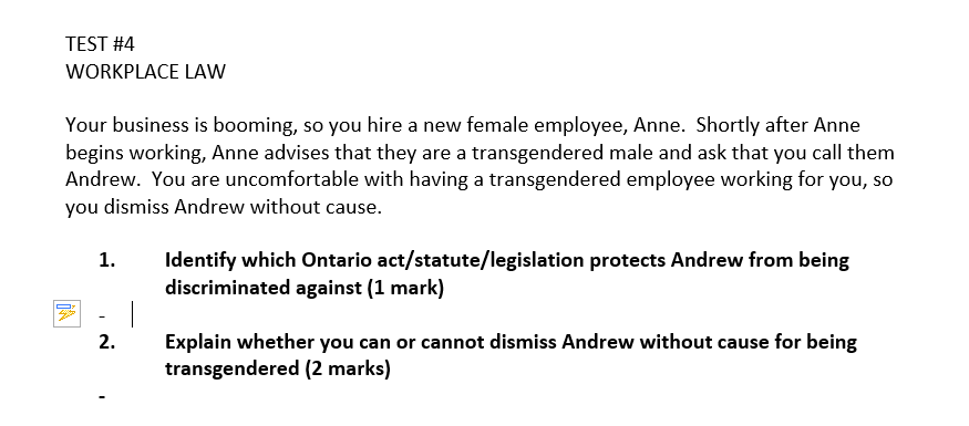 TEST #4 WORKPLACE LAW Your business is booming,