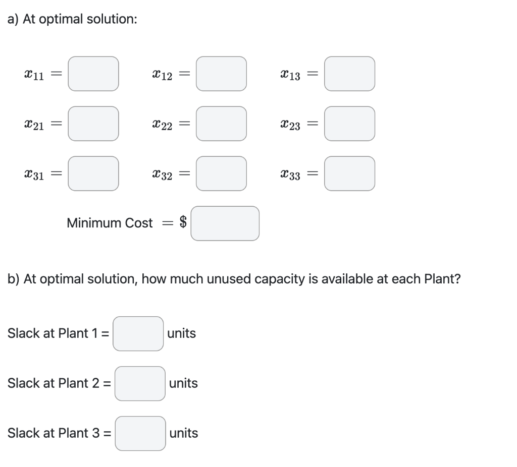 The following table is a transportation matrix