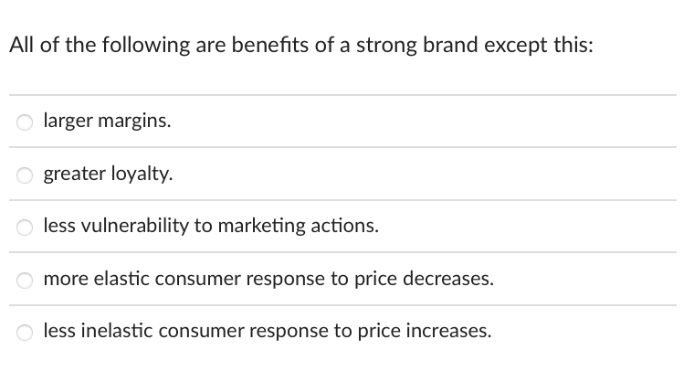 All of the following are benefits of a strong