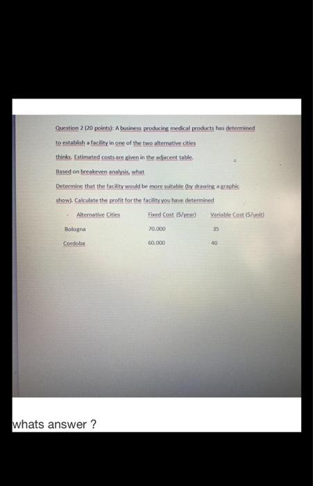 Question 2 (20 points): A business producing