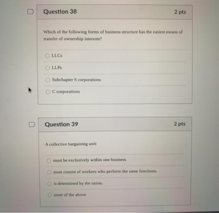 Question 36 2 pts An employment-at-will