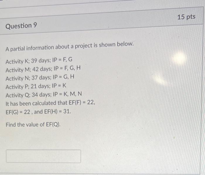 A partial information about a project is shown