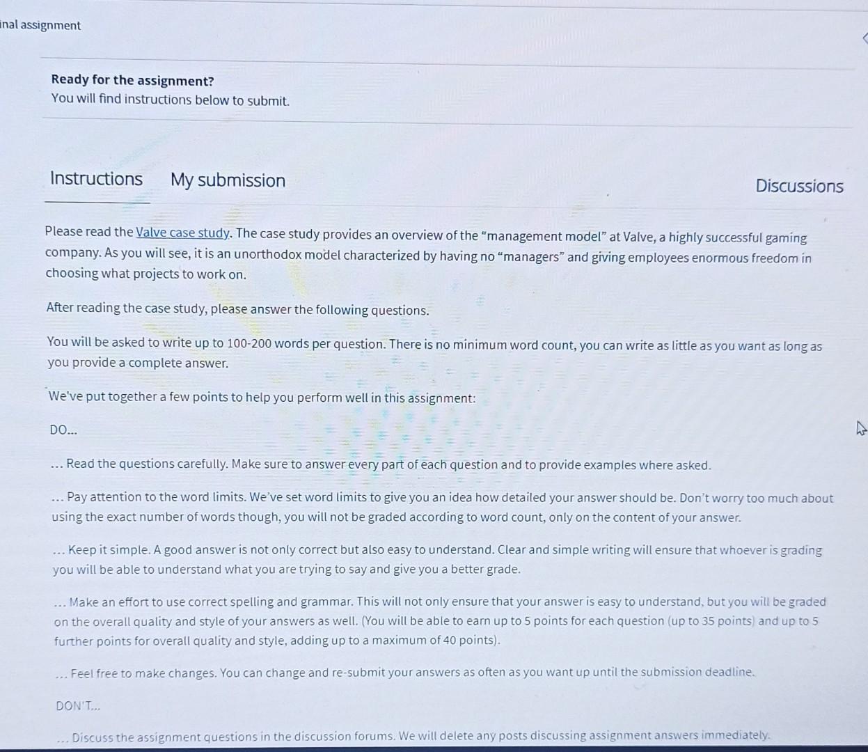 inal assignment Ready for the assignment? You