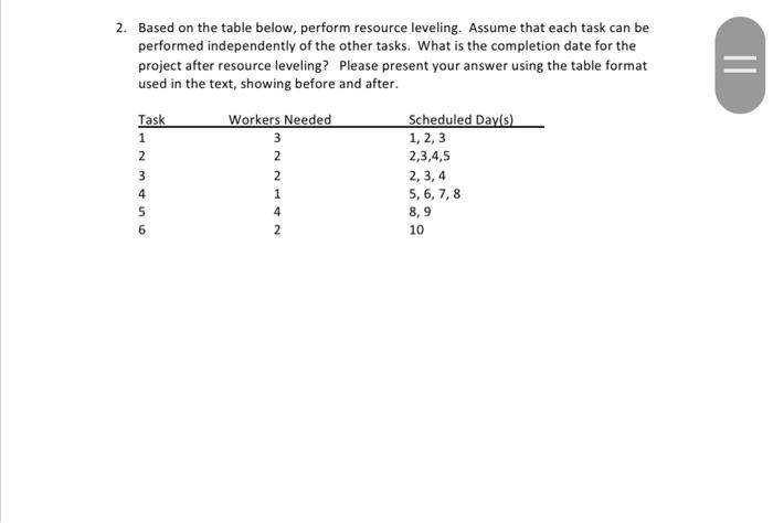= 2. Based on the table below, perform resource
